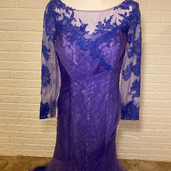 NWT VM Collection by Mori Lee Floral Lace Overlay 3/4 Sleeve Formal Gown, 10 - Picture 5 of 11